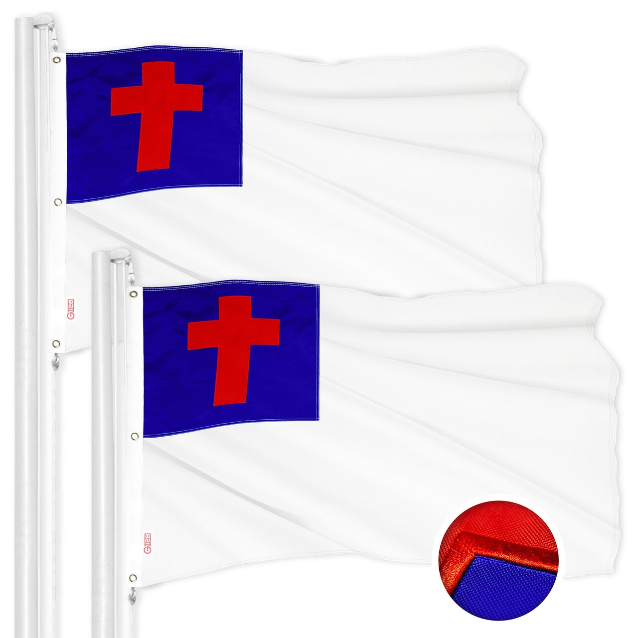 G128 2 Pack: Christian Flag | 5x8 Ft | ToughWeave Series Embroidered 300D Polyester | Religious Flag, Embroidered Design, Indoor/Outdoor, Brass Grommets